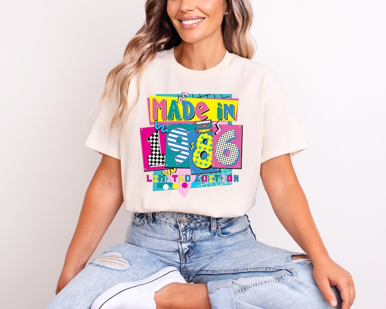 made in 1986 limited edition text on sand color t-shirt