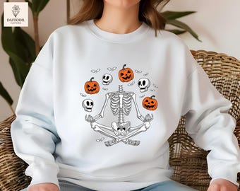 Dancing Skeleton Pumpkin Sweatshirt, Fall Halloween Party Hoodie