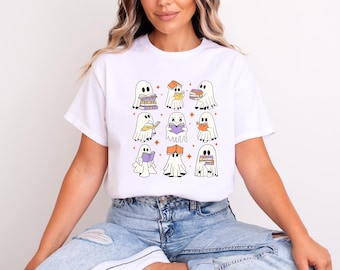 Ghost Reading Shirt, Bookish Halloween Tee, Teacher Librarian Gift