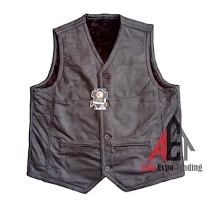Handmade Men&#39;s Sheepskin Leather Vest: Brown Shearling Fur Lined