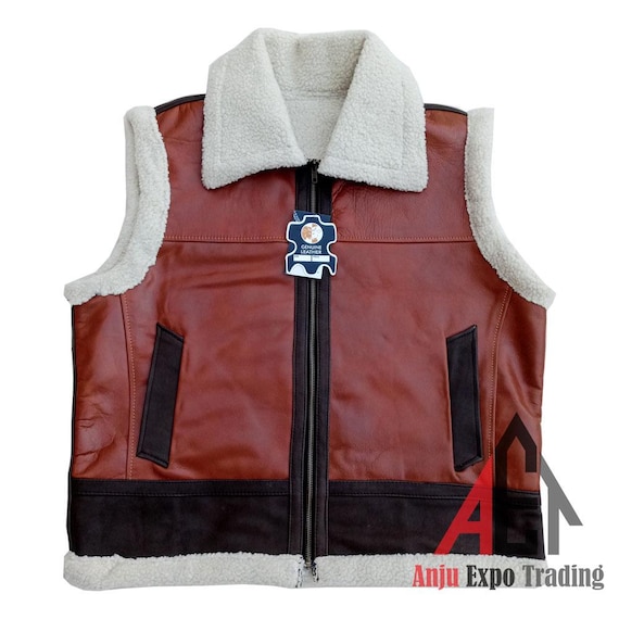 Herren Braune Lammfell Weste: Echte Schaffell Leder Pelz Weste