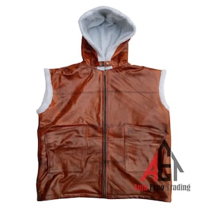 Men&#39;s Brown Leather Aviator Vest: Shearling Fur Bomber Style