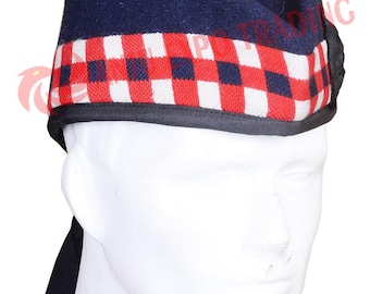 Handgemaakte Schotse wollen Glengarry-muts | Militaire doedelzakmuts | Blauw-rood-wit geblokte muts