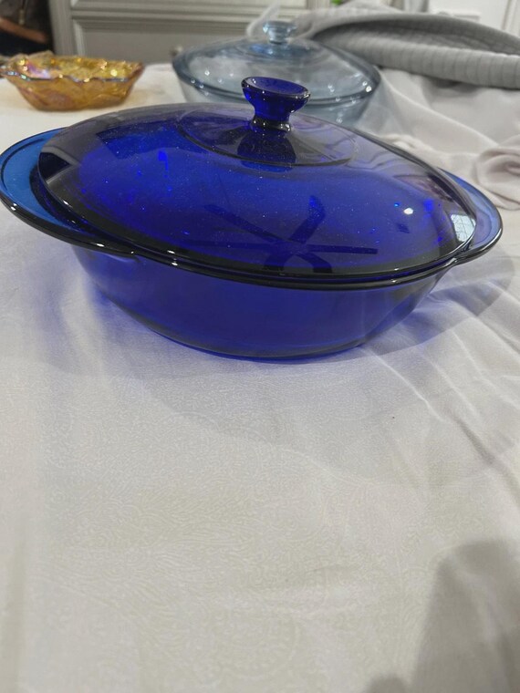 Anchor Hocking Cobalt Blue Glass Round Covered Casserole W/ Lid