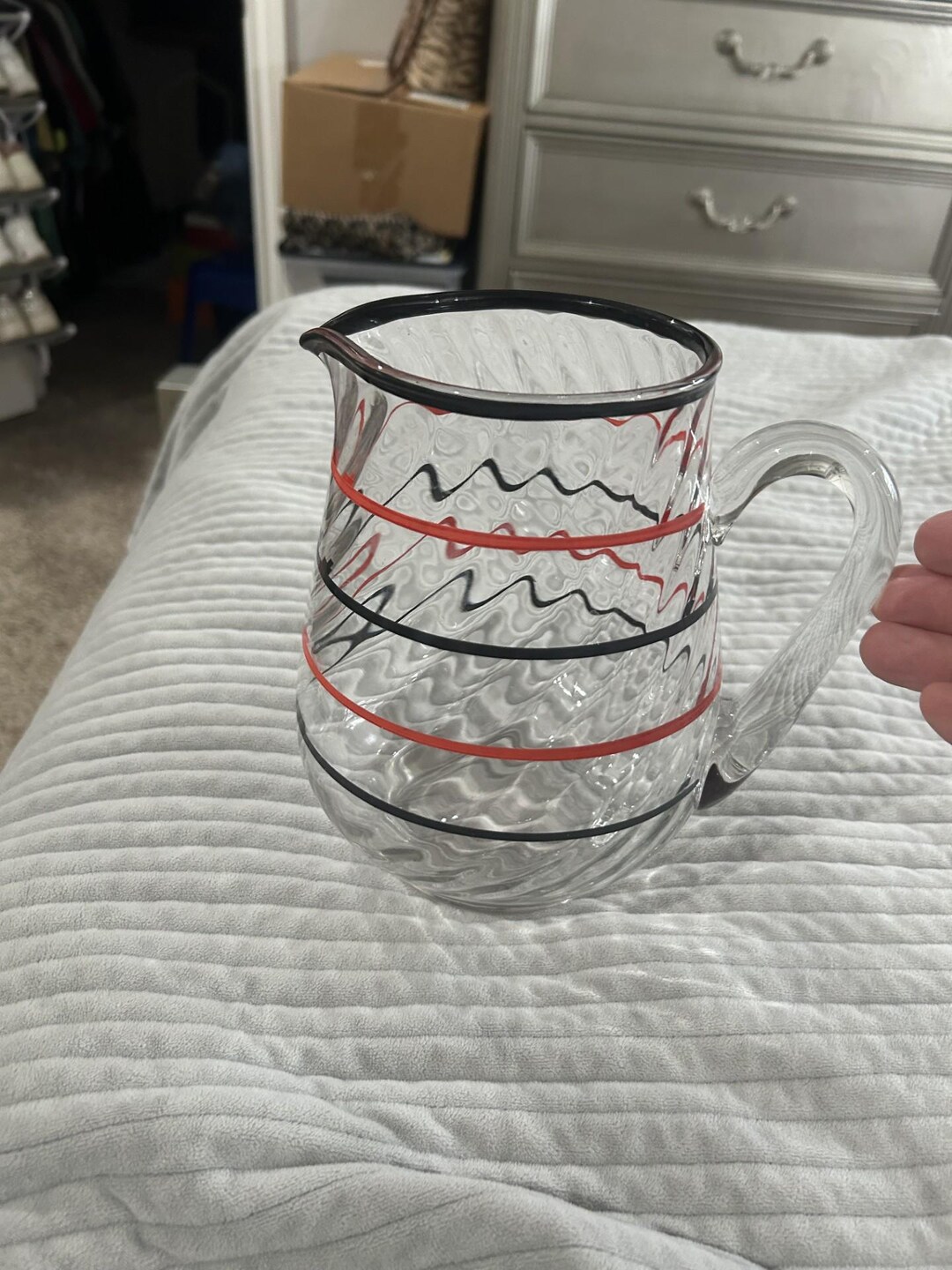 Mail Model Pitcher Vintage Pier 1 Red Swirline Model Pitcher 9.5' Tall-great for Tea ...