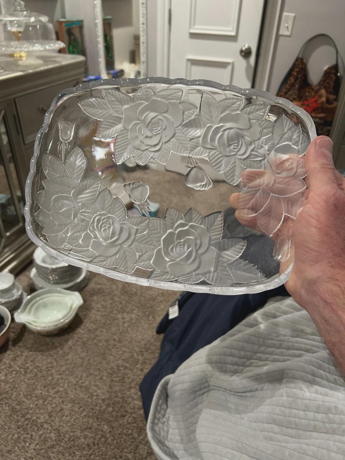 VINTAGE Mikasa Frosted Glass Divided Relish Serving Platter Plate