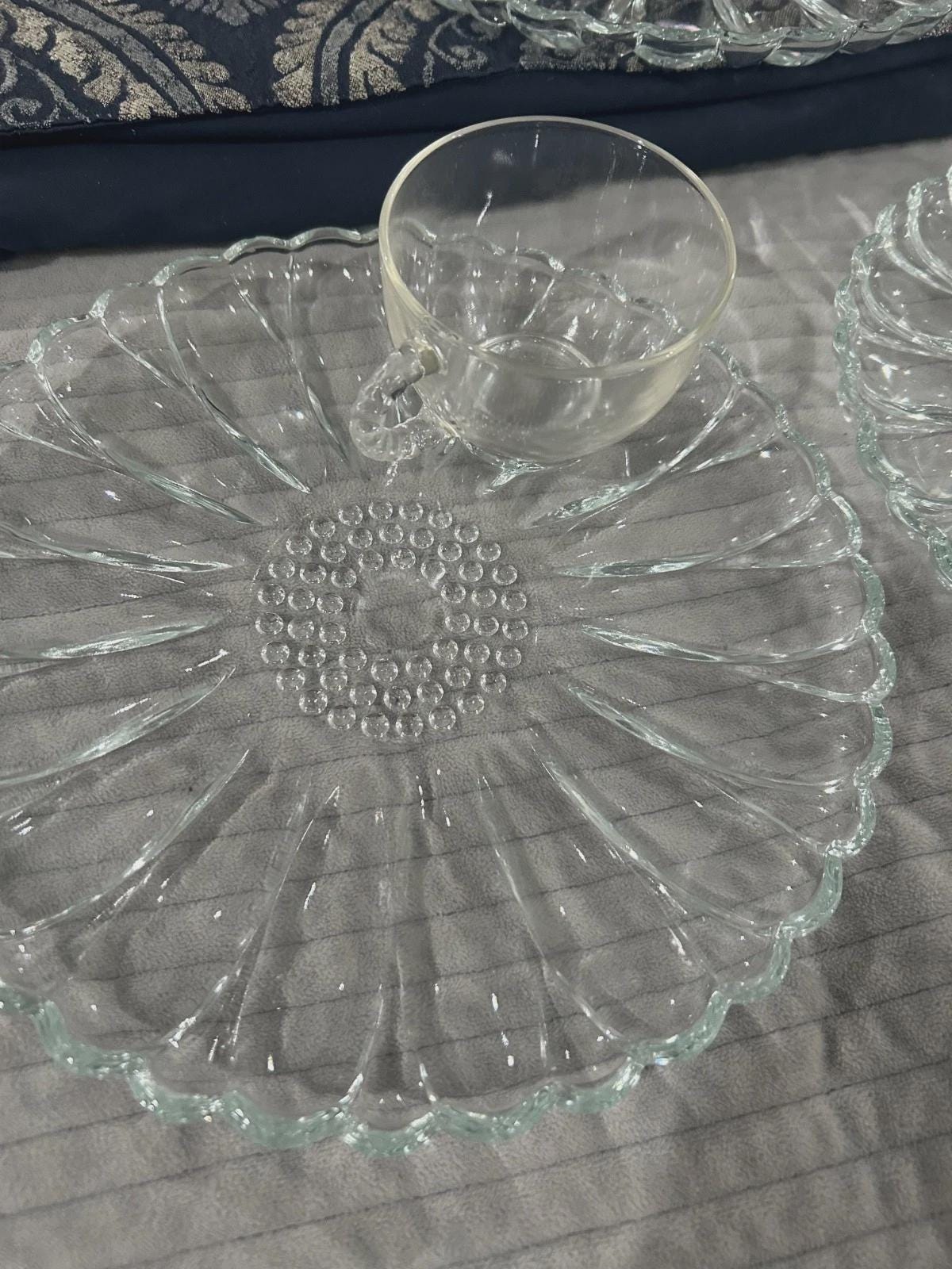 50s ヘーゼルアトラス Sierra Sunrise Plates レア Vintage Hazel Atlas Clear Daisy Sunflower Snack Luncheon Plate