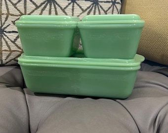 Vintage Fire King Jadeite Philbe Refrigerator Set