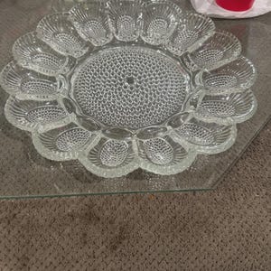 Vintage Indiana Glass Hobnail Deviled Egg Plate: Clear Glass Serving Tray