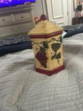 Vintage Hexagonal Ceramic Biscotti Jar: Hand-Painted Tuscan Grapes, Nonni's Kitchen Storage