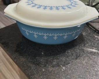 パイレックス スノーフレークガーランド ブルー キャセロール 蓋付き #043 1.5クォート