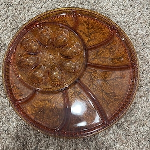 Indiana pebble leaf  amber egg plate or platter - mint!