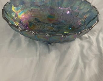 Vintage Indiana Carnival Glass Large Oval Footed Blue Harvest Grapefruit Bowl