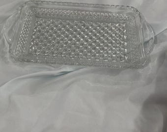 Anchor Hocking Wexford Clear Criss-Cross Cranberry Serving Dish 9" Long