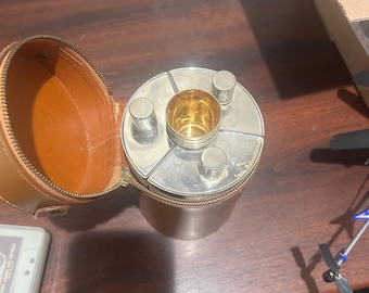 Vintage Elyco German three flask leather carrying traveling hunting case 1920-1950’s