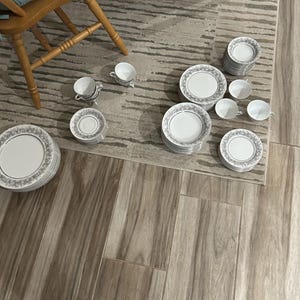 Vintage Sango Florentine China Dinnerware Set: Floral Silver, 66-Piece