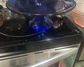 Anchor Hocking cobalt blue cake stand