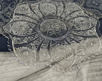 L. E. Smith Hobstar & Arches Cake Platter Serving Tray Pressed Glass Plate 10.5”