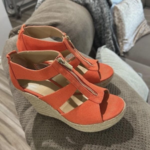 Michael Kors Orange Women&#39;s DAMITA Espadrille Wedge Platform Sandals Size 7 Shoes