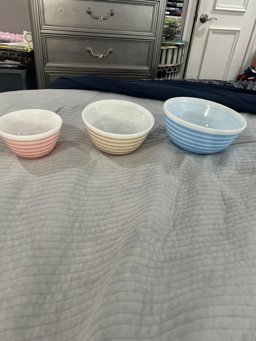 Vintage Pyrex Rainbow Stripes Mixing Bowl Set Rare Blue Tan Pink - Etsy