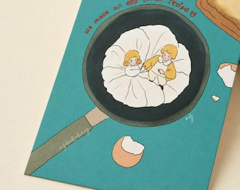 eggcellent recipe postcard • 4"x6", cozy aesthetic, cute stationery, hand drawn illustration, kawaii wall art, couple love quotes print