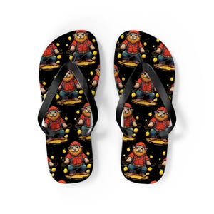 Lemming Lumberjack Flip Flops, Fun Summer Footwear, Beach Ready Sandals, Tropical Vibes, Animal Themed Slippers