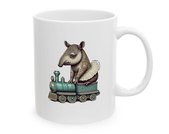 Tattooed Tapir Ceramic Mug: Alliterative Animal Art (11oz and 15oz)