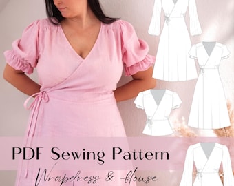 Dhara PDF Sewing Pattern – Wrap Dress and Peplum Blouse, A4/A0/US Letter, English & German, Instant Download