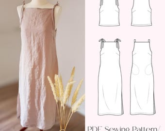 PDF sewing pattern “Coral”: Strap dress & top, tie top A1/A4/US Letter, instructions in German and English, instant download