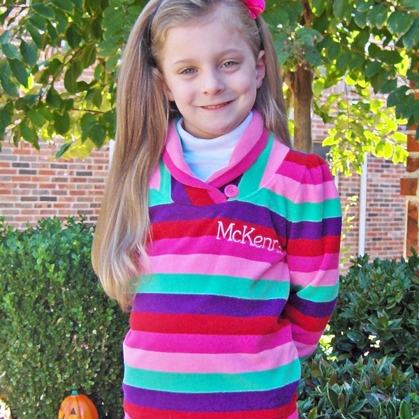 Personalized Polar Fleece Striped Pullover Jacket- Girls Sizes 12 Mos-5T