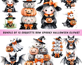 Coquette Halloween Clipart Bundle: Pastel Pumpkin & Ghost Designs (Digital Download)