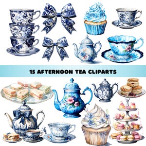 Afternoon Tea Clipart: Elegant Victorian Watercolor PNGs (Digital Download)