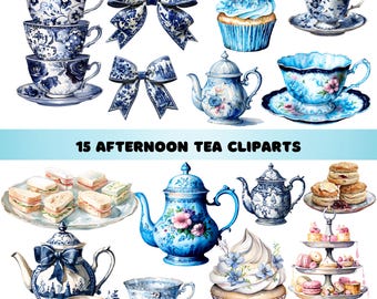 Nachmittagstee Clipart: elegantes viktorianisches Aquarell PNG (digitaler Download)