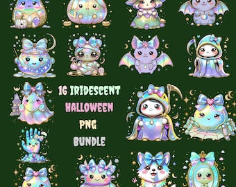 Schimmernde Geister-PNG-Bundle: Verspielte Halloween-Sublimationsdesigns