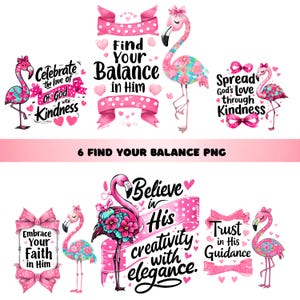 Bundle of 6 Find Your Balance PNG, Trendy Png, Faith Png, Christian Sublimation Design, Religious Png, Flamingo Png, Digital Download