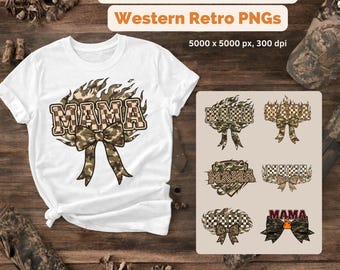 6 Hunting Mama Camo Western Retro PNG, Trendy Mom Shirt Sublimation Design, Camo Print Hunter Mom Camo Digital Download
