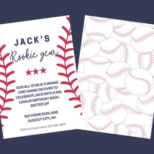 Rookie Year Birthday Party Invitation Digital Printable Editable Canva Template Download Invitations Customize 1st Birthday Baseball