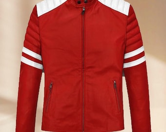Fight Club Leather Jacket, Tyler Durden Red & White Jacket, Brad Pitt Biker Jacket, Cosplay Jacket, Halloween Jacket, Vintage Moto Jacket