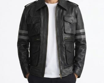 Leon S Kennedy Black Leather Jacket, Resident Evil 6 Cosplay Jacket