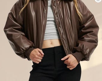 90's Leather Jacket, Retro Brown Leather Jacket, Vintage