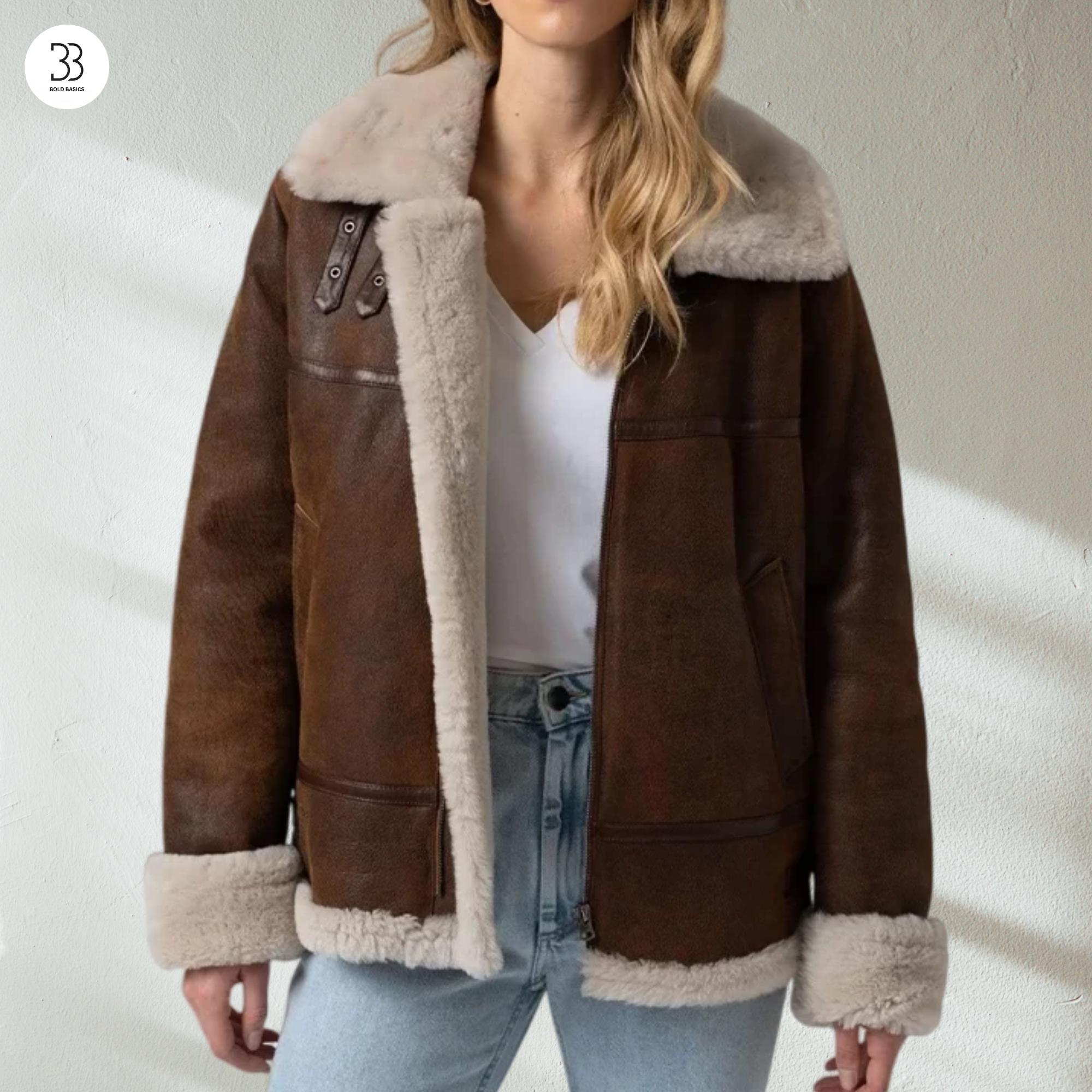 Blazer Donna In Vera Pelle Di Agnello Marrone - 2 Bottoni, Classico Con Tasche