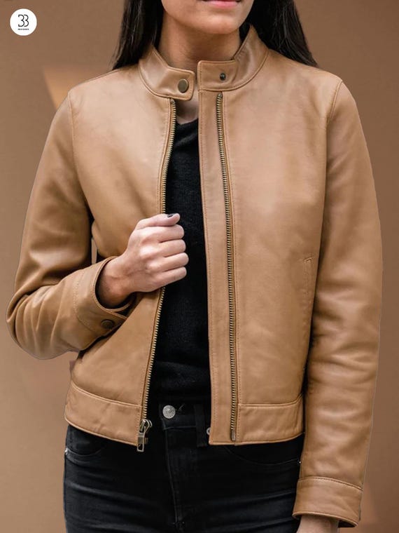 Women Leather Jacket, Ladies Brown Leather Jacket, Genuine Real Leather Biker Coat, Handmade Soft Sheep Leather Jacket, Moto Outerwear