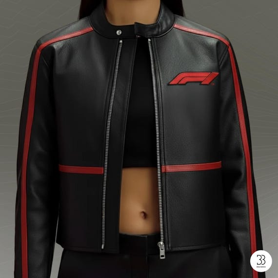 F1 Racing Leather Jacket, Black and Red Formula One Motorsport Biker Jacket