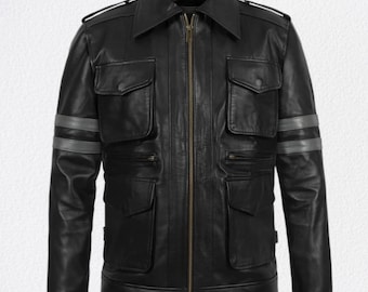 Leon S Kennedy Black Leather Jacket, Resident Evil 6 Cosplay Jacket
