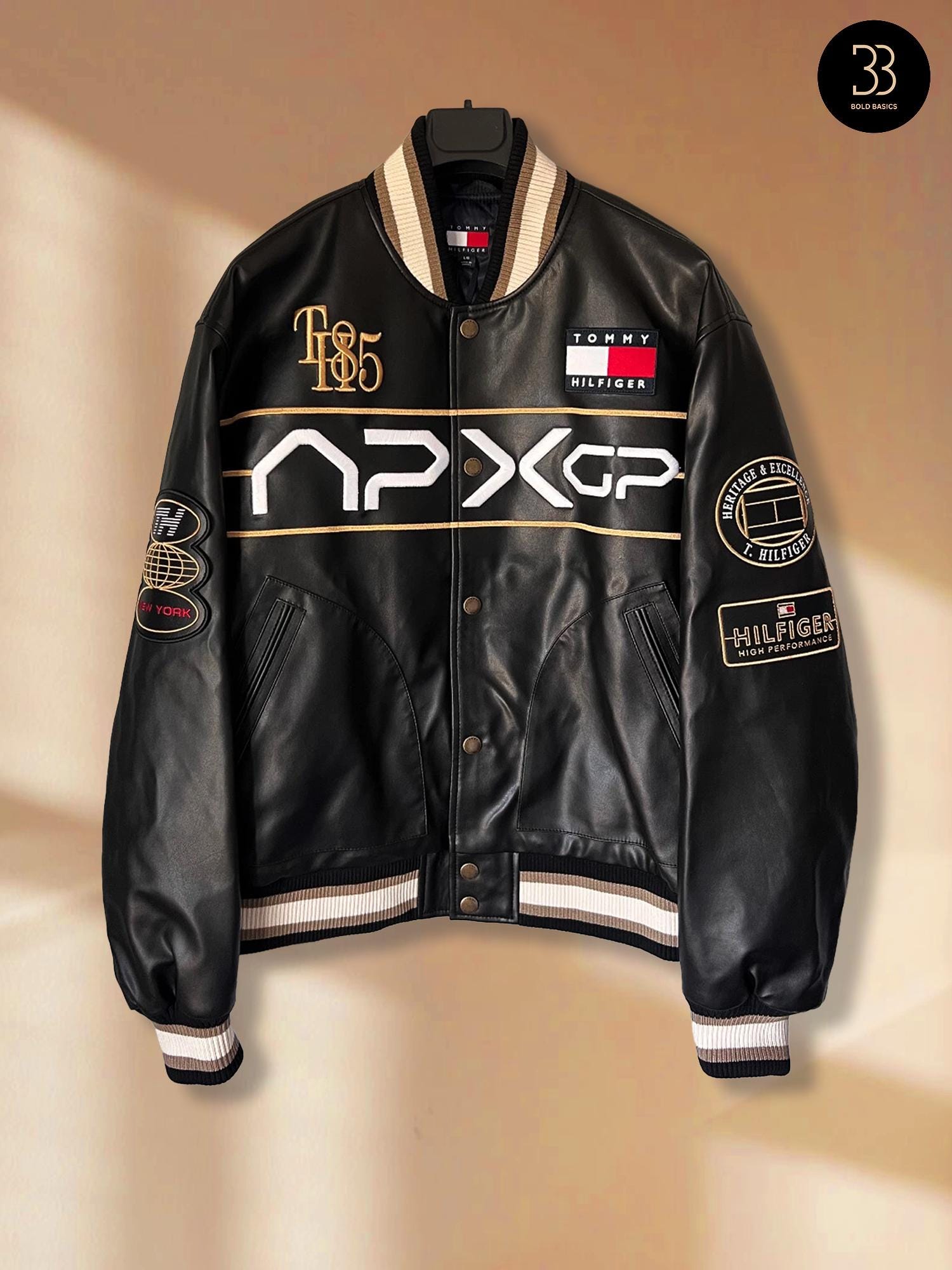 APXGP F1 レーシングジャケット 黒 ブラックカラー APXGP Black Leather Racing Varsity Jacket, F1 Movie Inspired