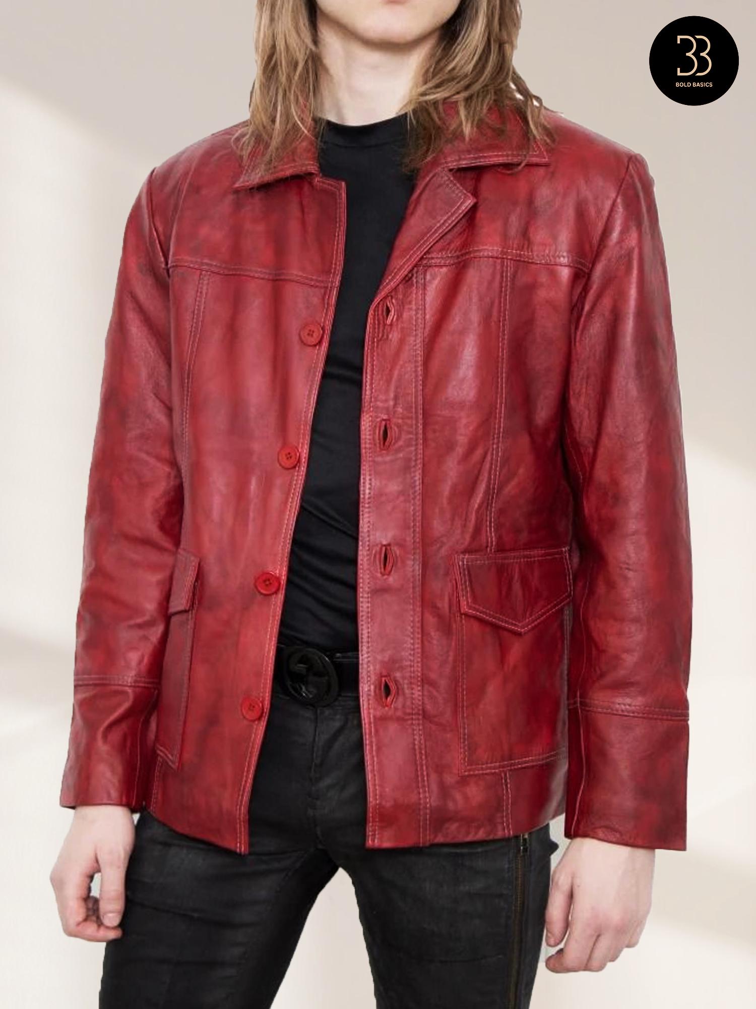 映画ファイトクラブ 90s ヴィンテージ レザージャケット エンジ ファイト・クラブの赤いレザージャケット、タイラー・ダーデン風コート