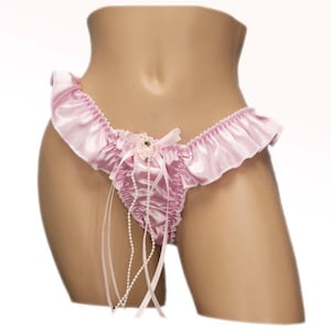 Sissy Ruffled Satin Pearl Panties – Sexy Feminine Lingerie Crossdresser Panty
