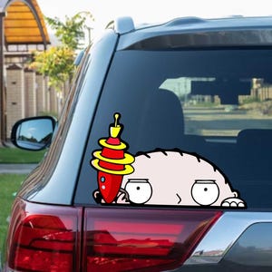 Stewie with a Toy Gun Peeking Peek Peekabo Bumper Window Vinyl Decal Anime Cartoon Family Guy Stickers Meme