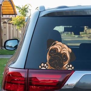 Cute Pug Peeking Peek Peekabo Peekers Bumper Window Vinyl Decal Cartoon Dog Puppy Stickers