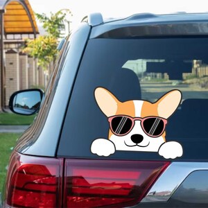 Cute Corgi with Glasses Dog Peeking Peek Peekabo Peekers Bumper Window Vinyl Decal Puppy Stickers